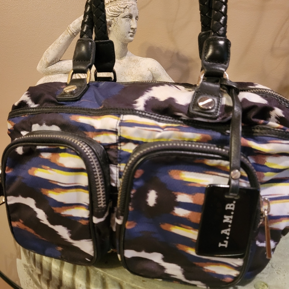 L.A.M.B. by Gwen Stefani Ikat Nylon Leather Satchel Luxury Designer Bag #589